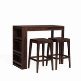 Maurice Solid Sheesham Wood Bar Cabinet With 2 Stools (Walnut Finish)